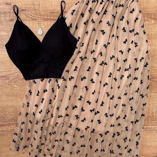 TEMU Black Suspender Khaki Bow Half Skirt Zllz