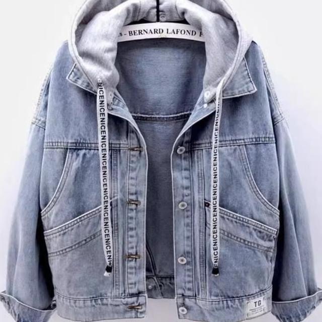 TEMU レディースデニムトップス、ジャケット、快適、お出かけ用、フード付き、カジュアル、秋服、レディースデニムジャケット