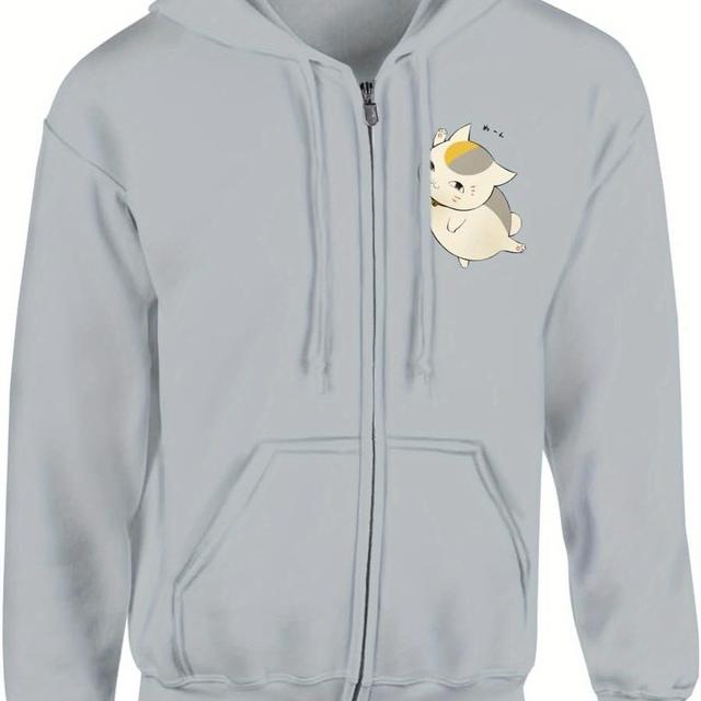TEMU 猫先生 アニメ ジップフーディー - メンズ&レディース用 100%コットン 防風・日焼け防止 フルジップ ス カジュアル秋/冬服(Sから3XLサイズまで)
