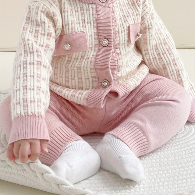 TEMU Neugeborenes Baby Mädchen Frühling/Herbst Outfit-Set: Leichte Windjacke, Strickpullover und Strickhosen Zweiteiler – Perfekt für Draußen