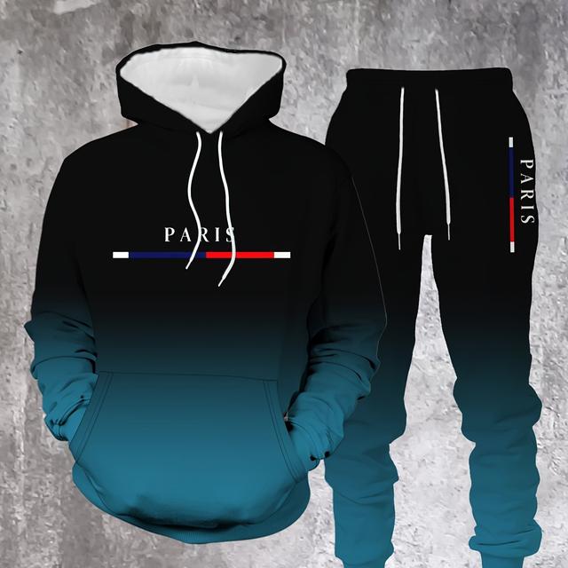 TEMU 2024 Hot Men' Fashion Hoodie Set In Black And Red Gradient For Autumn/winter