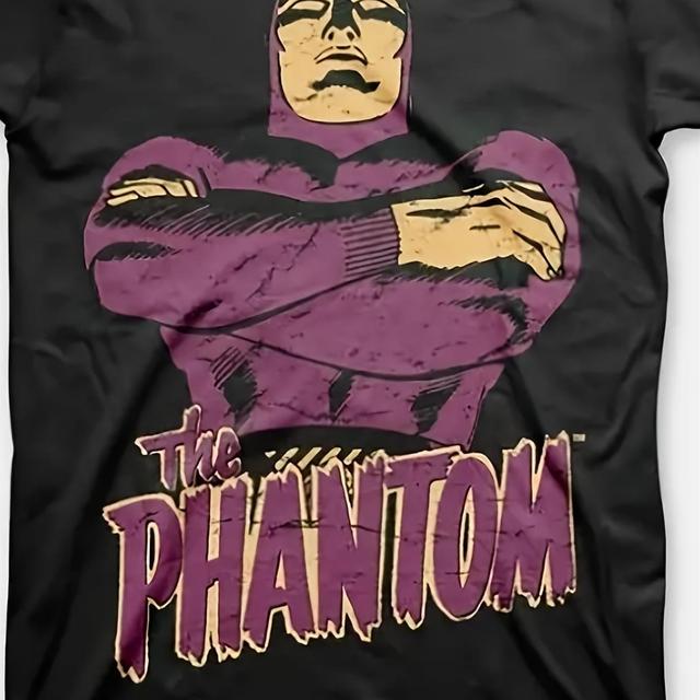 TEMU Men Phantom For Man Comic Book Graphic T-shirt | Stretch Fabric Collectible Tee With Iconic Phantom, Casual Short Sleeve, Crew Neck, Machine Washable, , Plus Size