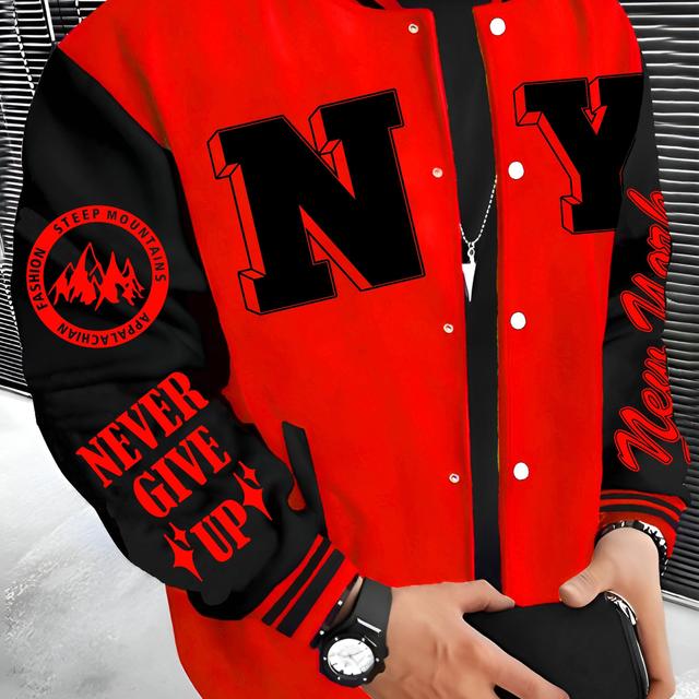 TEMU de Moda I NUEVO NY Serie en Inglés Chaqueta de Béisbol para Hombre, Chaqueta Ligera y para Hombre, Chaqueta de Forro Polar para Hombre, Tops Lindos, Ropa de Rock Hip-Hop