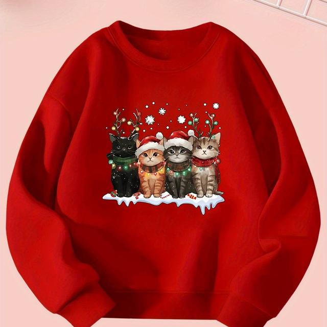 TEMU Creative Christmas Fashion Casual Round-neck Sweatshirt For Sweet Girls