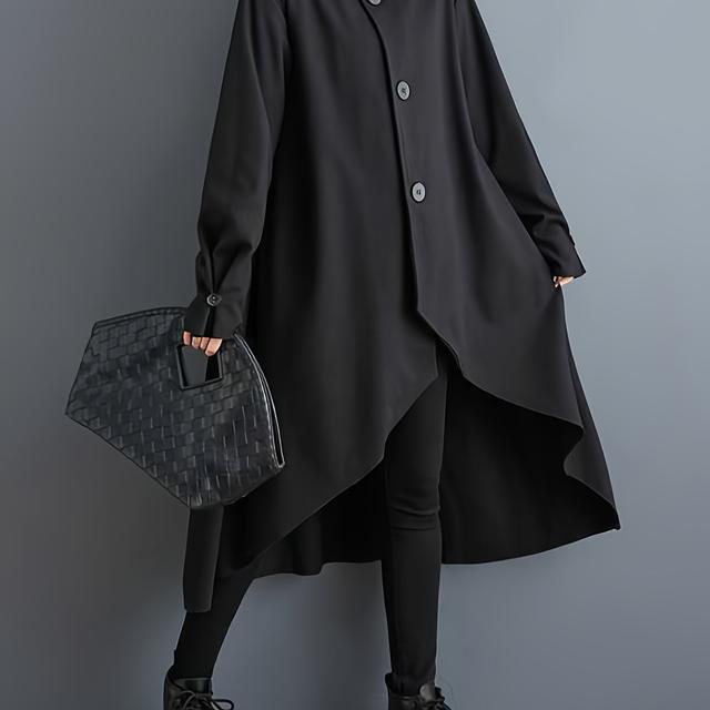 TEMU New Korean-style Long Coat For Autumn And Winter, Featuring A Loose Fit And A Fashionable .