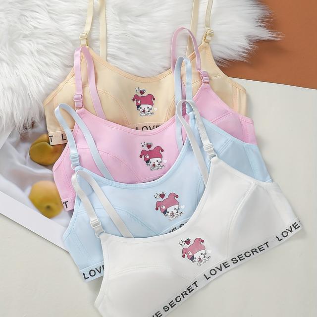 TEMU 4er-Pack Niedliche Cartoon-Print Trainings-BH-Set - Weiche, atmungsaktive, bequeme Unterwäsche für 9, Nahe am Körper, verstellbarer BH-Träger, Ganzjahreskleidung, für kleine Prinzessinnen