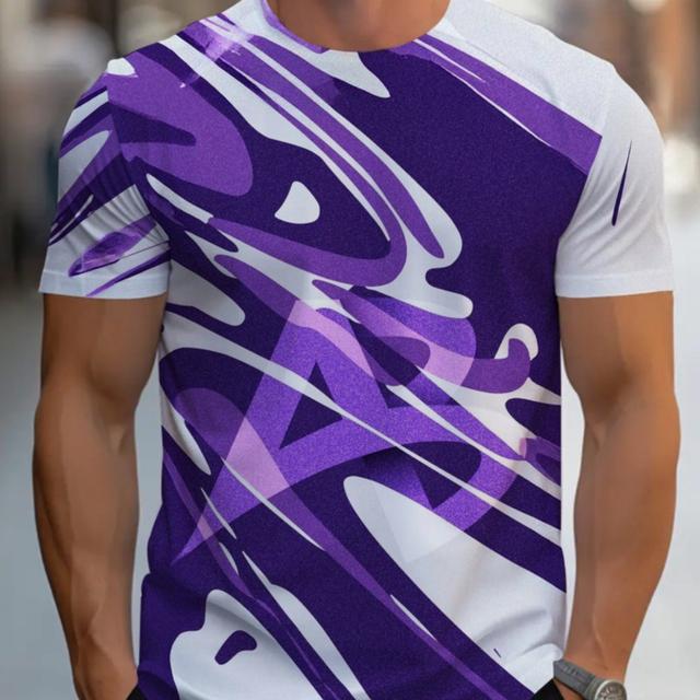 TEMU Men's Athletic Casual T-shirt - Stylish Purple , Comfortable Regular Fit, Ideal For Everyday Wear & Sports, Trendy Purple Tshirt