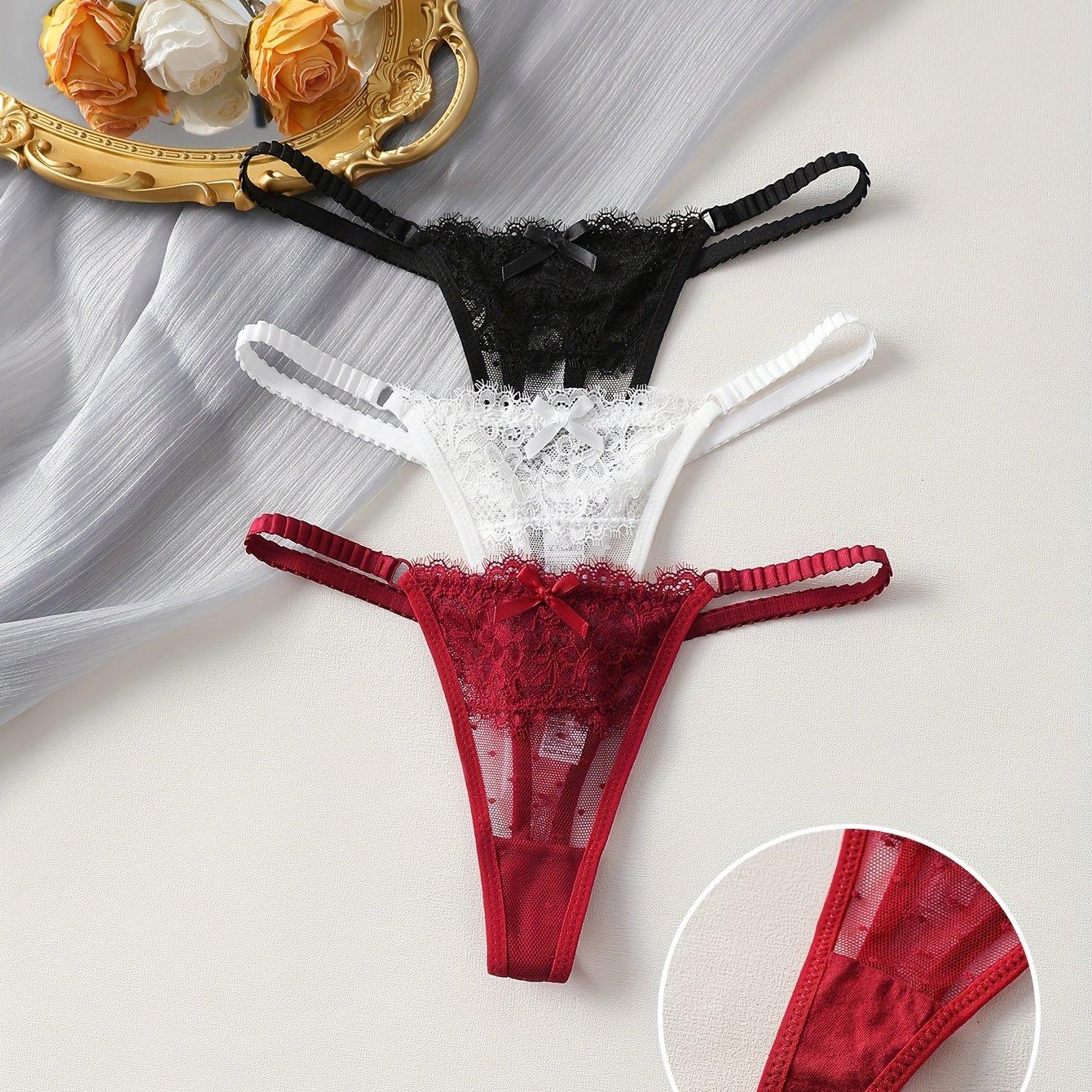 TEMU Women's Thong Panties: Me04 Black + White+burgundy