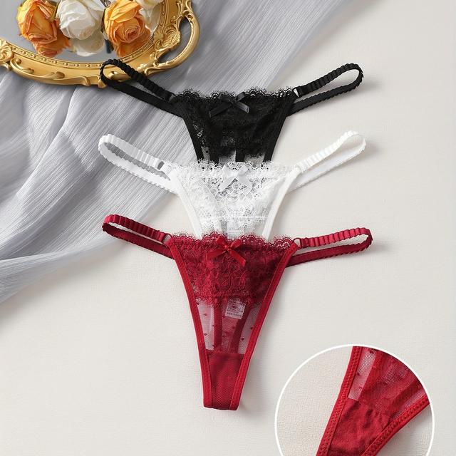 TEMU Women's Thong Panties: Me04 Black + White+burgundy