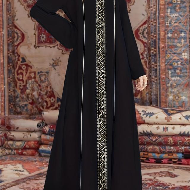 TEMU Women's Traditional Middle Eastern Kaftan, Long Sleeve, Solid Color, Polyester, Round Neck, Turkish Abaya, Spring/autumn Season, Middle Eastern Specialty, Woven Fabric