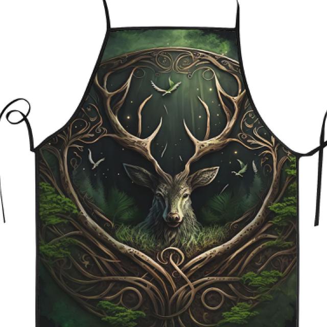 TEMU Deer Cartoon Potiskovaná Polyesterová Zástěra Bez Rukávů Odolná Kuchyňská Čisticí Zástěra