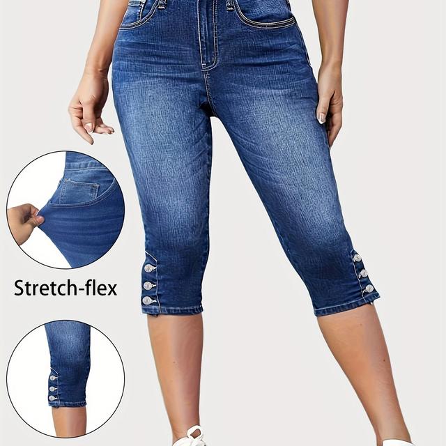 TEMU Plus Size Pantalones Capri Casual de Cintura en Denim con Bloque de Color para Mujer /Verano 228080