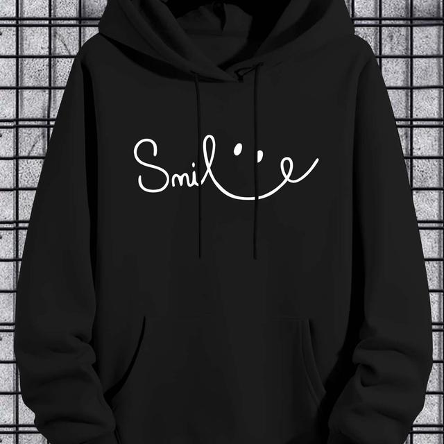 TEMU เสื้อฮู้ดสเวตเสื้อกันหนาวฤดูใบล่าสุดที่มีพิมพ์รอยยิ้ม - เสื้อฮู้ดแบบเสื้อสะพายที่ทำจากผ้าทอลายผ้า, มีช่องกระเป๋าหน้าท้อง, ผสมเส้นผ่าศูนย์กลางเล็กน้อย, สไตล์ที่เหมาะสำหรับทั่วไป