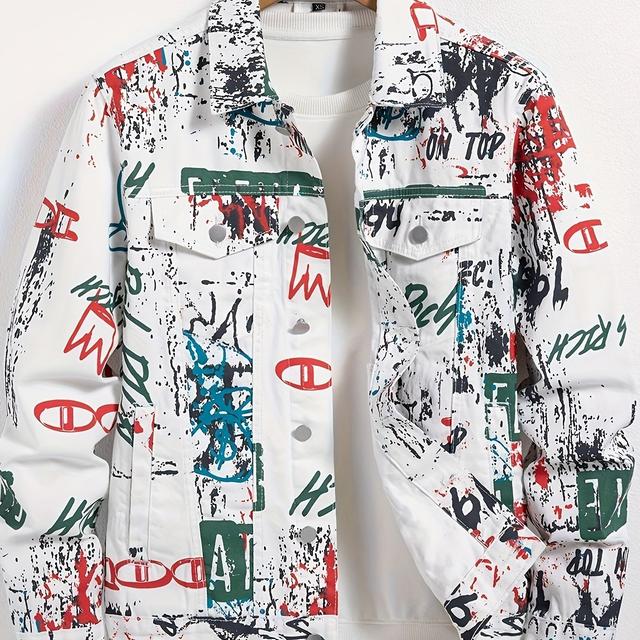 TEMU Men's Denim Jacket With Random Print