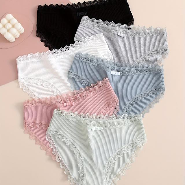 TEMU 6er-Set Spitzenbesatz Damen-Dreieckslätzchen für und Sport – Bequeme Low-Rise Unterwäsche