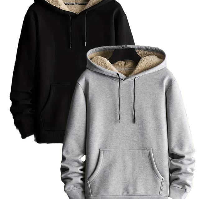 TEMU 2-pc Men And Women Autumn And Winter Thickened Fleece Hooded Sweatshirt, Large Kangaroo Pocket Pullover Hoodie, Essential For Outdoor Activities In Autumn And Winter