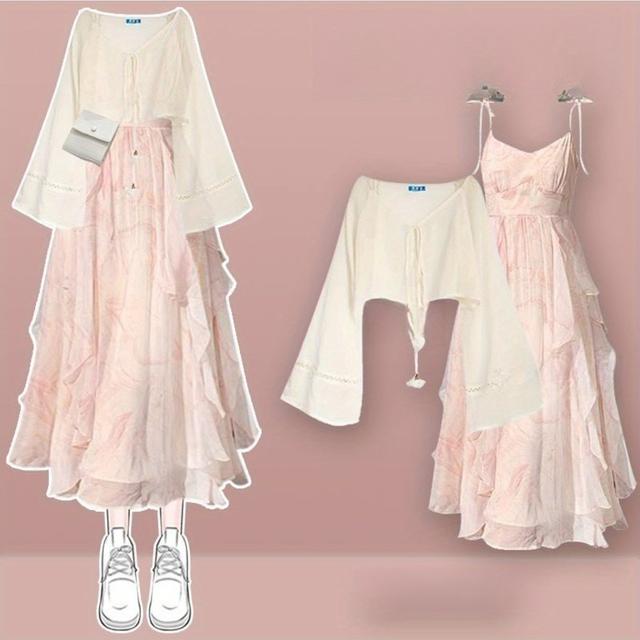 TEMU 夏用2点セット 春のセット 女性用ニュースモールエイジ日焼け止めシャツとジェントルルストカート 2点セット