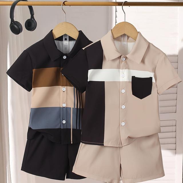 TEMU 4er-Set: Modisches und Bequemes Einfarbiges Hemd für Jungen mit Einfarbige Shorts, Geeignet für Hochzeiten und Draußen Spielen, für den Außengebrauch