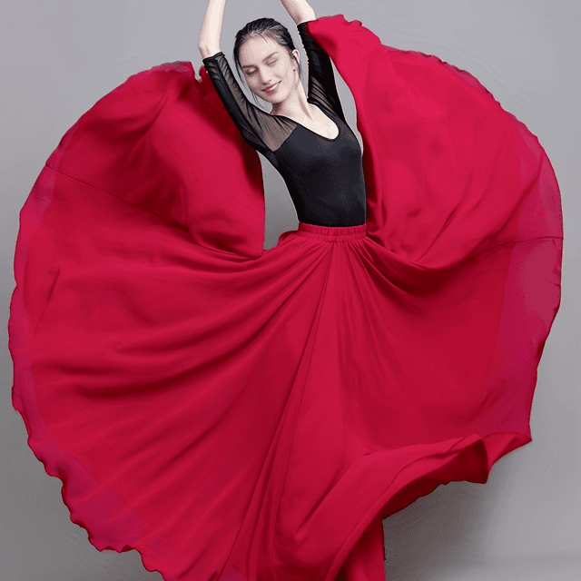 TEMU Jupe en Mousseline à Double Couche et Grande Taille, Jupe Longue de Style Chinois à Taille Haute et Ajustée, Jupe Longue de Couleur Unie pour Vacances