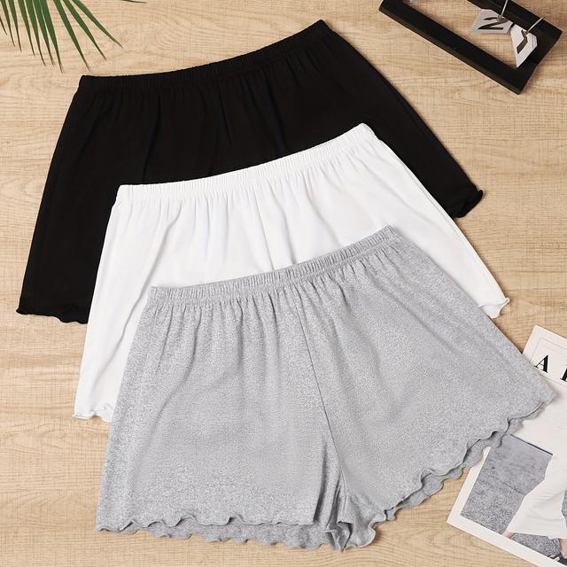 TEMU 3pcs Women's Shorts - Solid Color, Elastic Waist With Rolled Hem, Machine Washable - Spring/summer