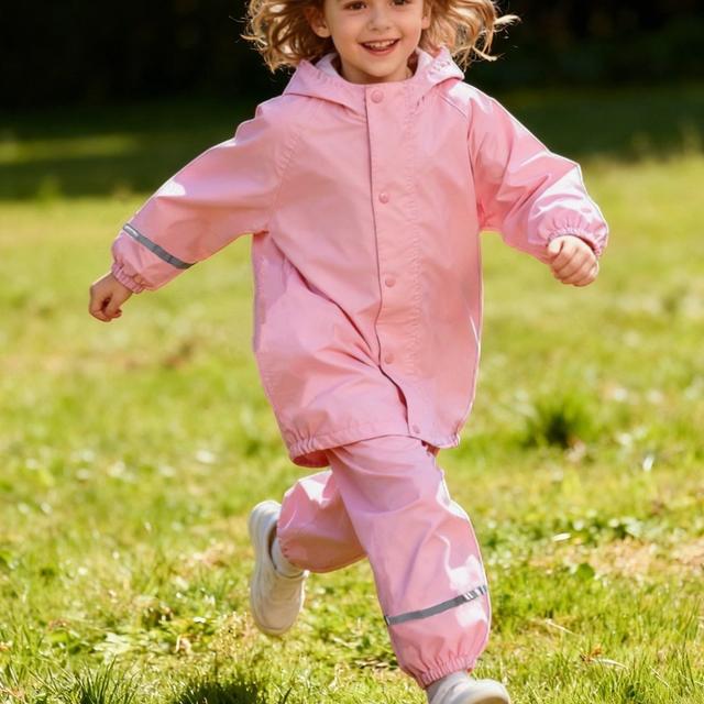 TEMU Conjunto de impermeable y pantalón para niños, chaqueta con capucha de larga, cremallera, sencilla y elegante, adecuada para senderismo al , , playa y ciclismo infantil, y de ajuste holgado