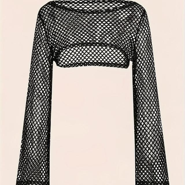 TEMU เสื้อสเวตเตอร์สตรีสไตล์ Y2K ชิค - เสื้อโอเพนเวิร์กสีดำ ซักเครื่องได้ ไม่โปร่งแสง สำหรับงานปาร์ตี้และโอกาสทางการ สวมใส่ได้ทุกวัน แฟชั่นวินเทจยุค 2000s เสื้อกล้ามผู้หญิง วัสดุไม่โปร่งแสง