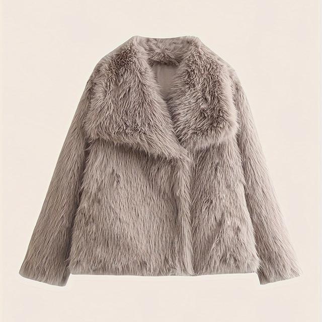 TEMU Coat With Large Lapel, Short Style, Fashionable, Fluffy Plush Women's Wear