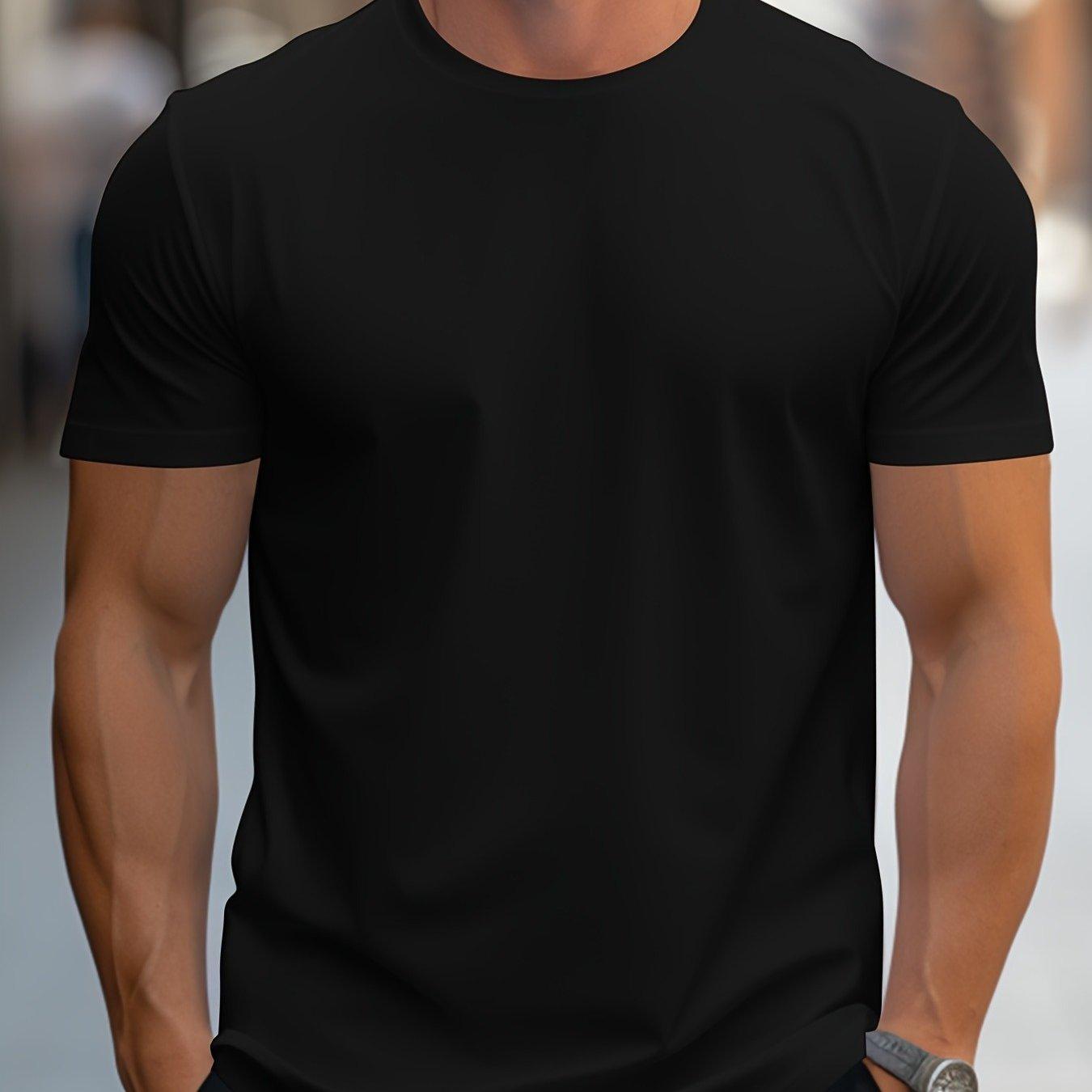 TEMU Men's Casual Solid Color Round Neck Short Sleeve T-shirt - Regular Fit Machine Washable Spring Summer Fall Versatile Top, Everyday Shirt, , Comfortable Wear