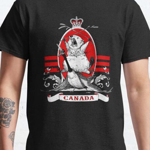 TEMU Men's Canadian Beaver Graphic T-shirt - "canada" Print With Maple Leaf & , Black Casual Short Sleeve Tee For All , Durable & Comfortable Fabric, Everyday Tshirt | Shirt | , Plus Size