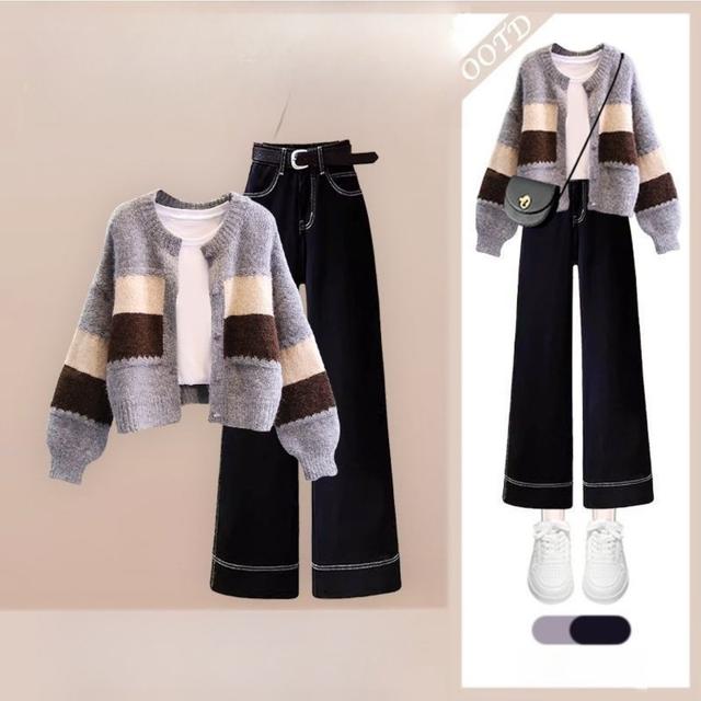 TEMU 【レディース】秋のアップ：ストライプ柄カーディガン、コート、ワイドレッグパンツ