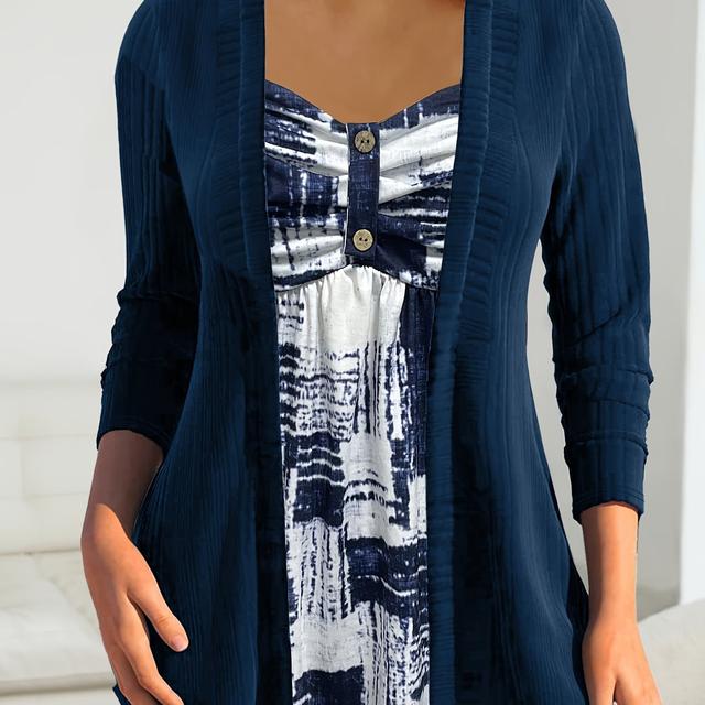 TEMU Large Size Women's T-shirt With Stitching And Fake Two-piece Fashion T-shirt