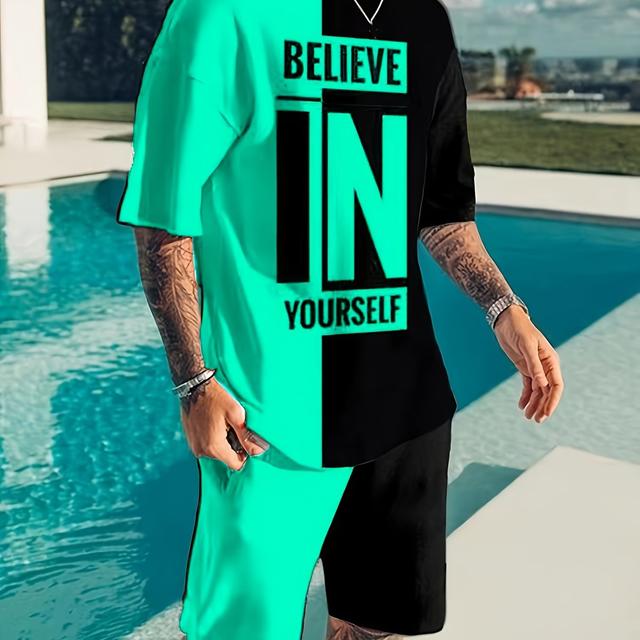 TEMU Conjunto de Camiseta Casual y Shorts de Talla Grande para Hombre, TALLA EXTRA