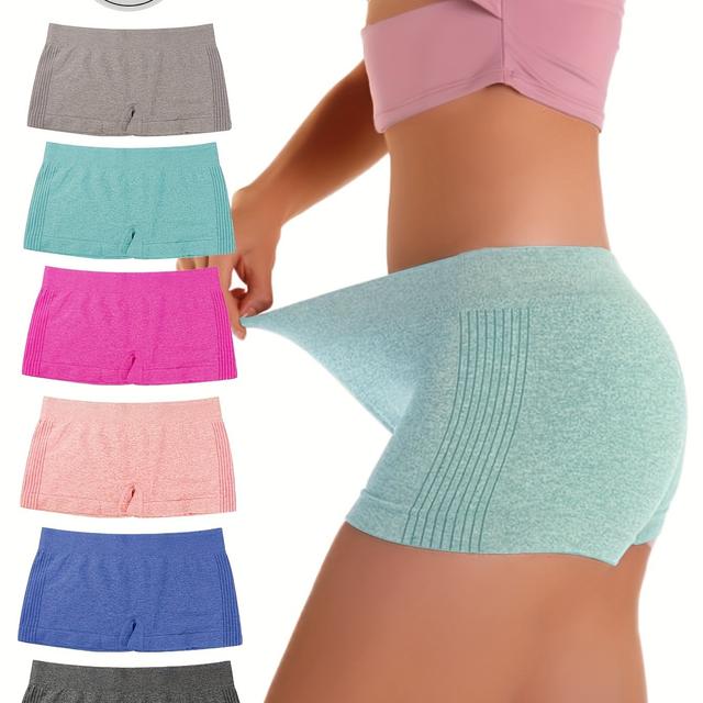TEMU 6 قطع من سراويل داخلية نسائية بوكسر بدون خياطة من النايلون بخصر عالٍ وقابل للتمدد