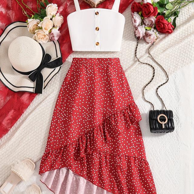 TEMU Un Ensemble Élégant Pièces Comprenant une Camisole Élégante et une Jupe à Tendance à Couches Croisées