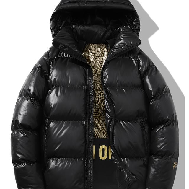 TEMU Klassische Winter Herren Jacke Schwarz und Gold mit Hosenträgern, Winddicht und Warm, Vielseitiger Kapuzenmantel für Paare