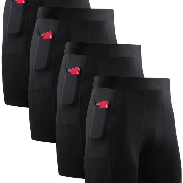 TEMU 4pcs Of Men's Long Flat Corner Underwear With Pockets, Quick-drying Long Leg Performance Fitness Running Sports Men's Shorts