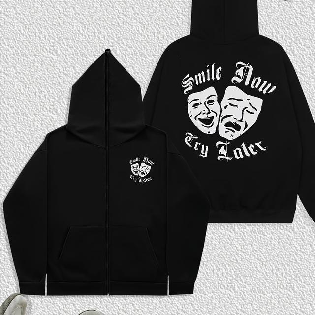 TEMU Men's Casual Red Zip-up Hoodie With & Tear Later Print - Polyester, Machine Washable, Street Style Jacket With Front Pocket, Jacket Hoodie