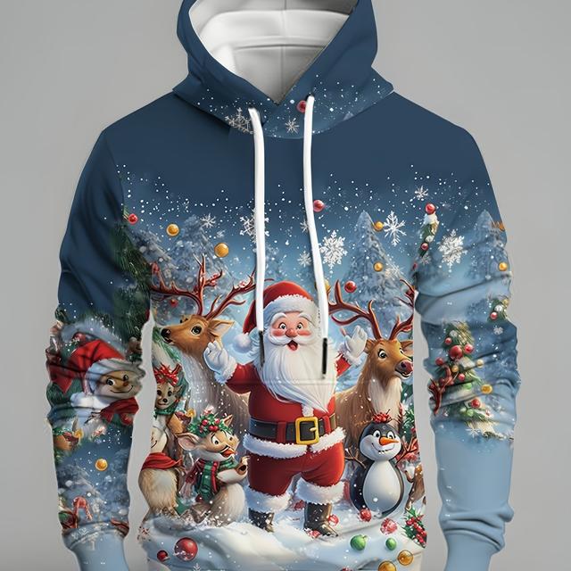TEMU Men's Christmas Print Pullover Hooded Sweatshirt For Spring, Autumn, And Winter