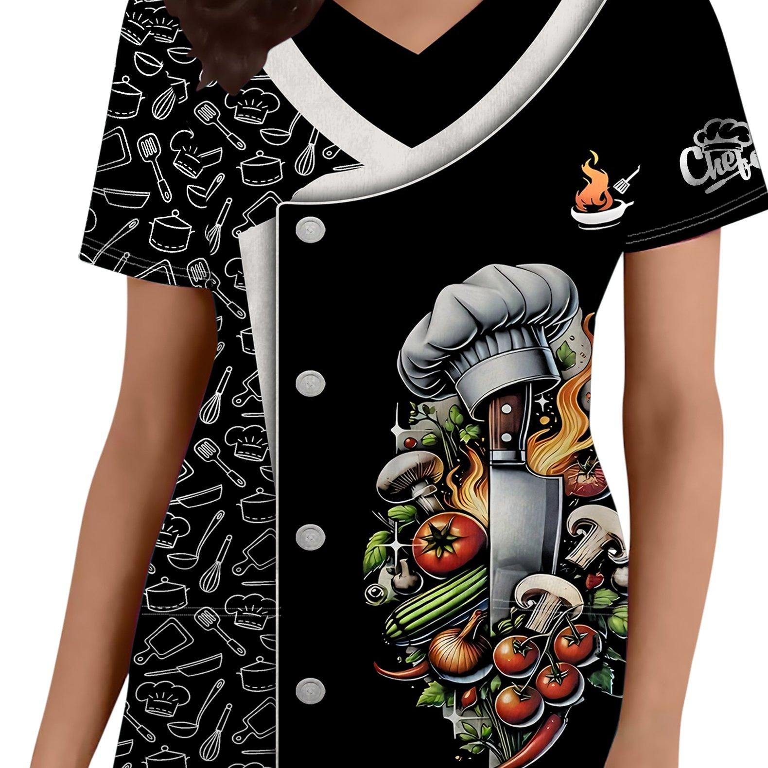 TEMU Uniforme de enfermera de manga corta con cuello en V y bolsillo para mujer | Moda, transpirable, tejido , elementos de dibujos animados, para todas , corte regular