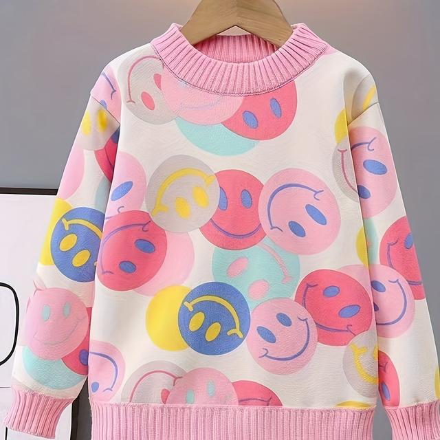 TEMU Girls Knitted Pullover Elegant Long-sleeve Full Print Neck Spring/fall Warm Sweater