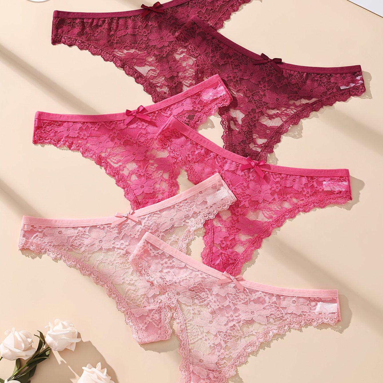 TEMU 6-pack Low-rise Lace Sexy Breathable Women's Panties, Fashionable Non-sticky Underwear For Daily Wear And Beach Vacations