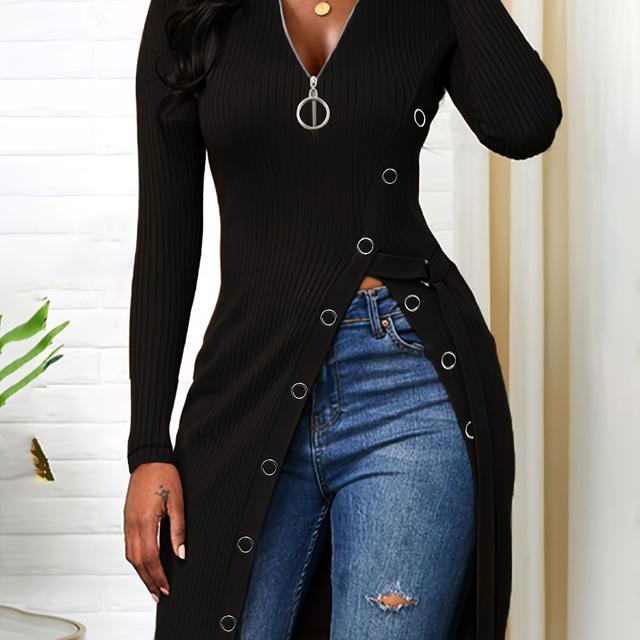 TEMU ZHZ022 스타일리시한 다용도 솔리드 컬러 유럽 & 미국 여성 반지퍼 슬릿 탑 롱 버전