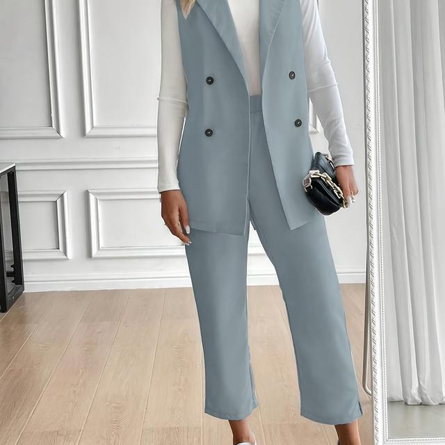 TEMU Women's Mid-length Belted Minimalist Two-piece Suit Set