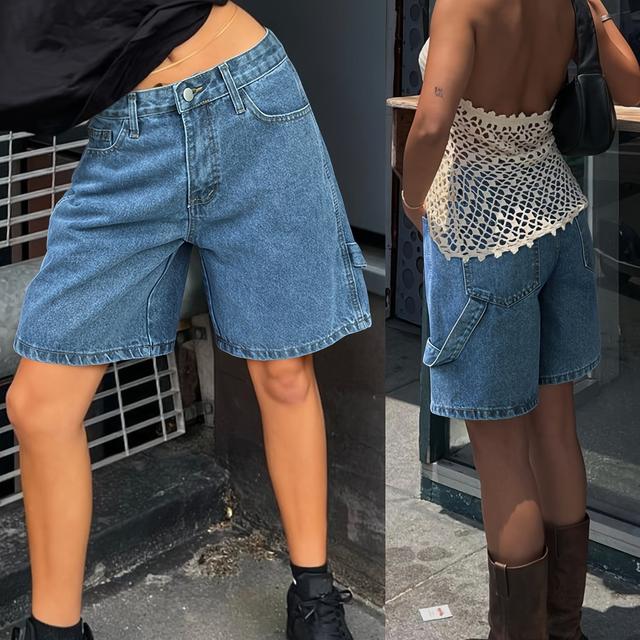 TEMU Pantalon en Denim à Jambes Droites , Mi-longueur avec Cordon