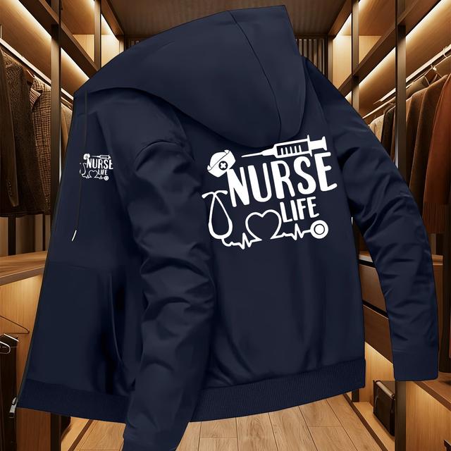 TEMU Chaqueta con capucha para hombre con logo de enfermera, chaqueta de béisbol de negocios con cuello Top , chaqueta con capucha