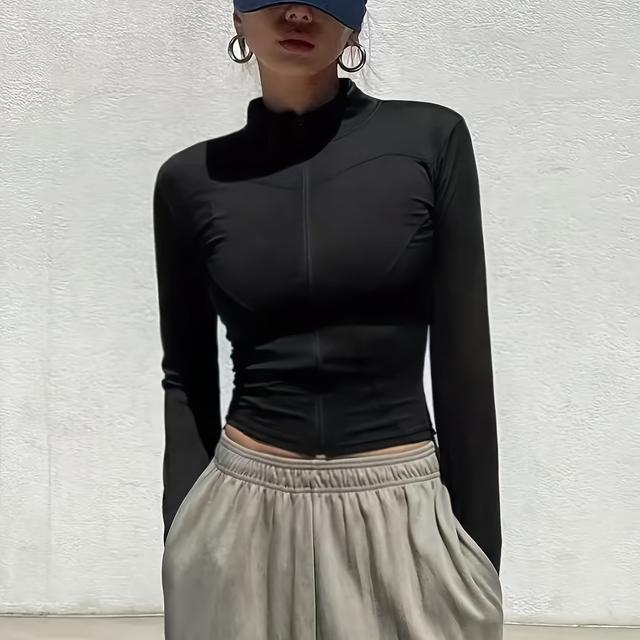 TEMU Women's Jacket - Slim Fit Stand Collar Zip-up Jacket, Non-transparent Coat For, Casual & Formal Outfits - Machine Washable Polyester Outerwear, Clothes, Layering, , Breathable Fabric, Women