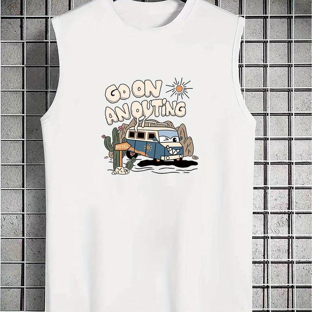 TEMU 남성 트렌디 크루넥 그래픽 탱크탑, 멋진 프린트, 남성용 슬리브리스 조끼, 여름 스포츠 및 캐주얼 웨어에 완벽