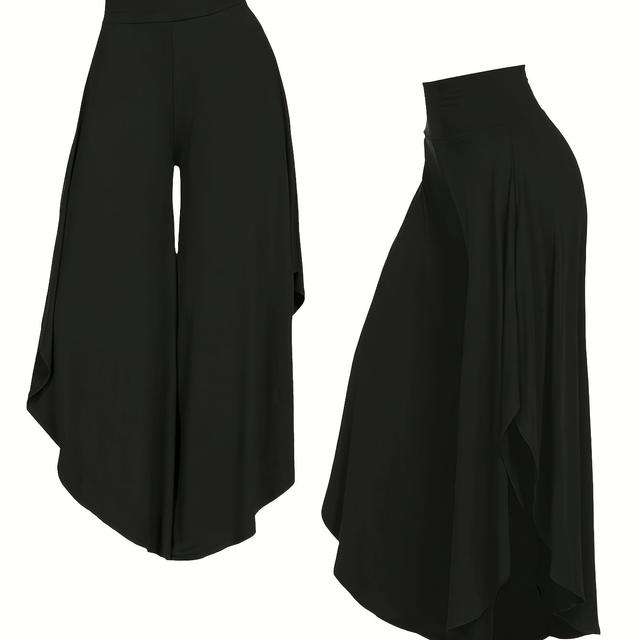 TEMU Size Wide-leg Pants For Women - Solid Color, Stretchy Polyester, Machine Washable