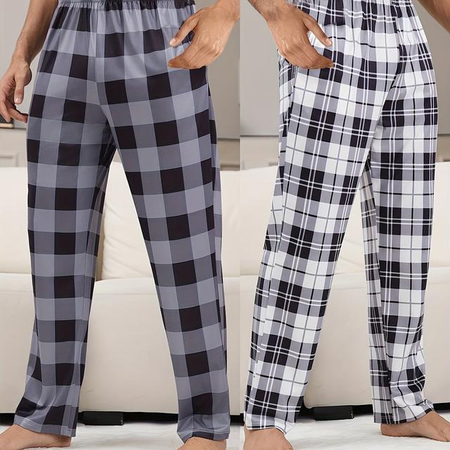 TEMU Herr 2- Rutig Loungewear Sovbyxor, Casual Stil