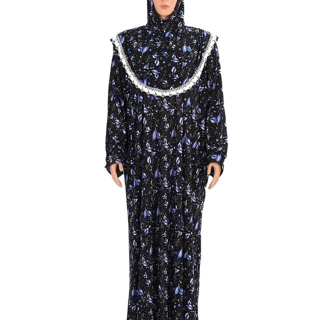 TEMU Elegant Plus Size Abaya - Traditional Long Robe With Floral Print, Knit Fabric, Pullover Style For All , Plus Size Clothing